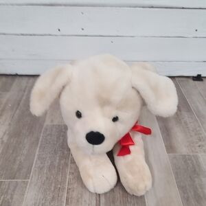 Walmart Lying Cream Lab Dog Puppy Plush Stuffed Animal Retriever Red Bow 23"